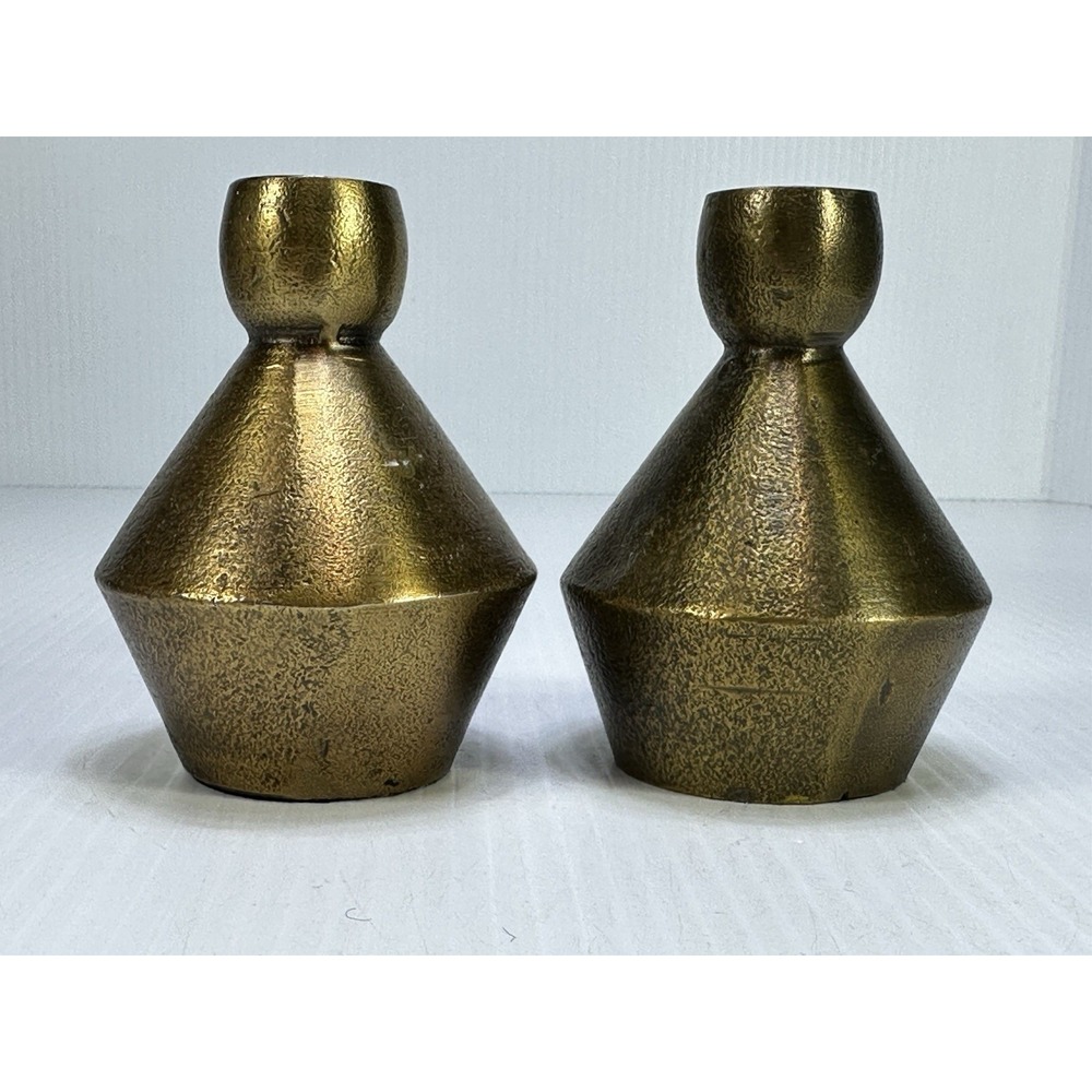 Crate and Barrel Denby Medium Antique Brass Taper Candle Holder 229-786